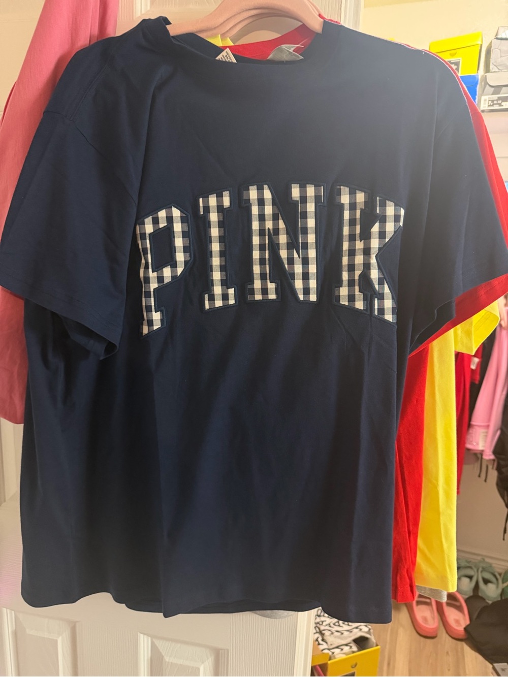 PINK Victoria's Secret Womens Navy Short-Sleeve Graphic Tee